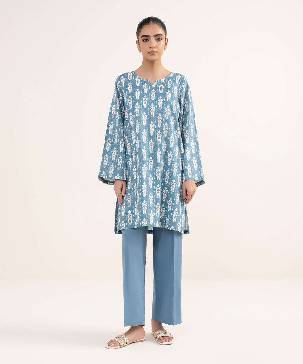 Women's RTW Lawn Viscose Blue Printed A-Line Shirt