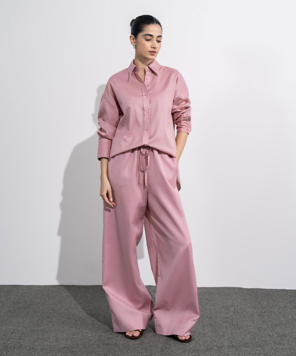 Women's Western Wear Pink Linen Blend Pull On Trousers