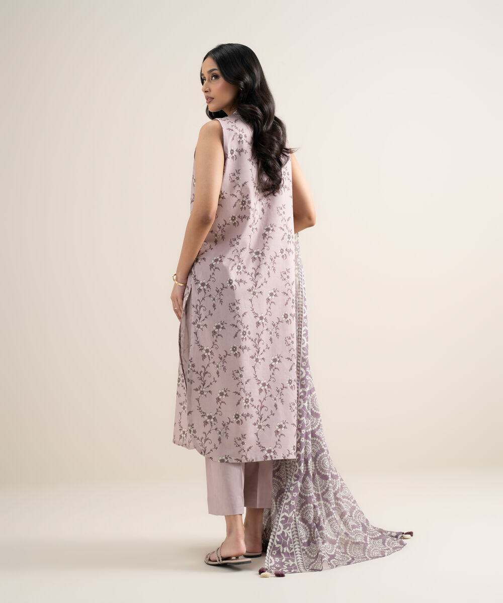 Women's Unstitched Lawn Printed Tea Pink 3 Piece Suit