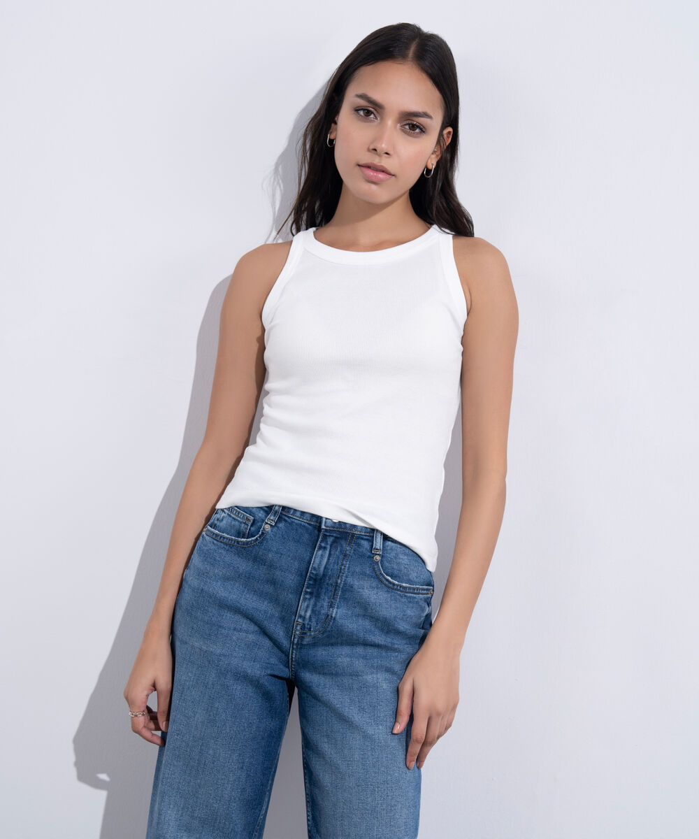 Women's Western Wear White Ribbed Vest