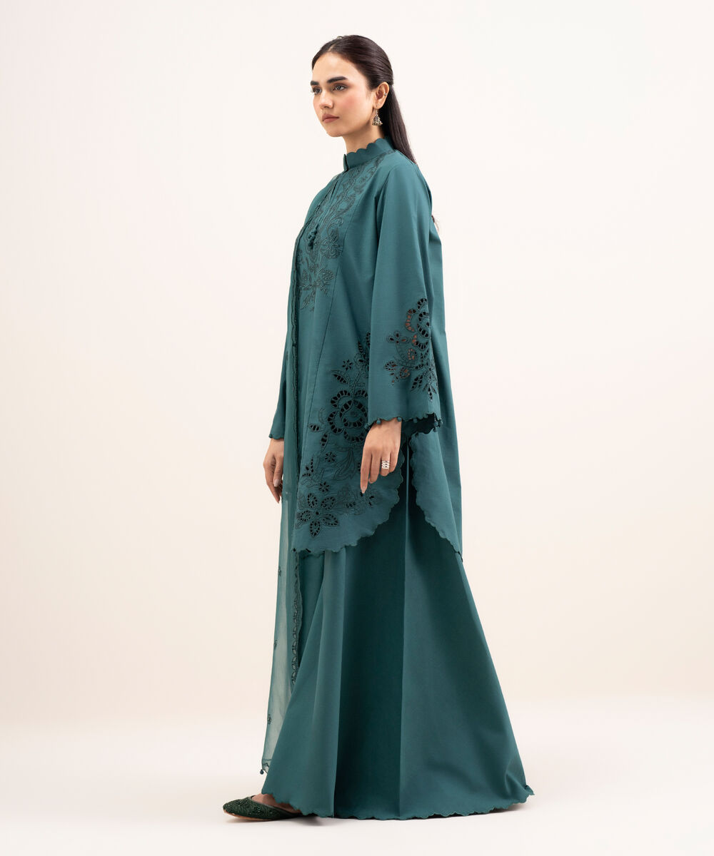 Women's Unstitched Textured Lawn Embroidered Green 3 Piece Suit