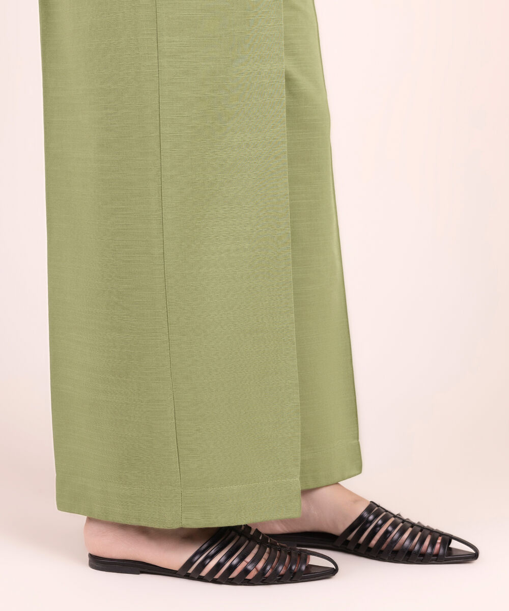 Women's RTW Khaddar Solid Green Straight Pants