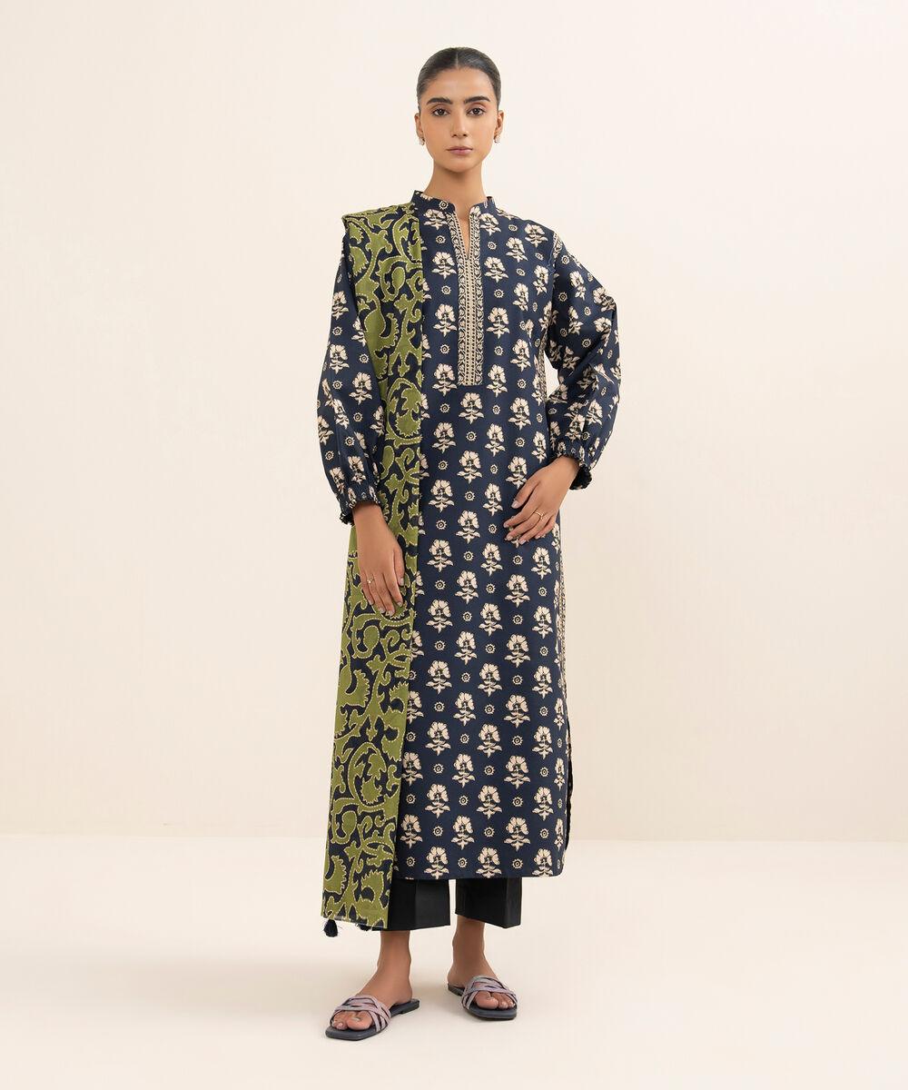 Women's Unstitched Cotton Printed Multi 3 Piece Suit