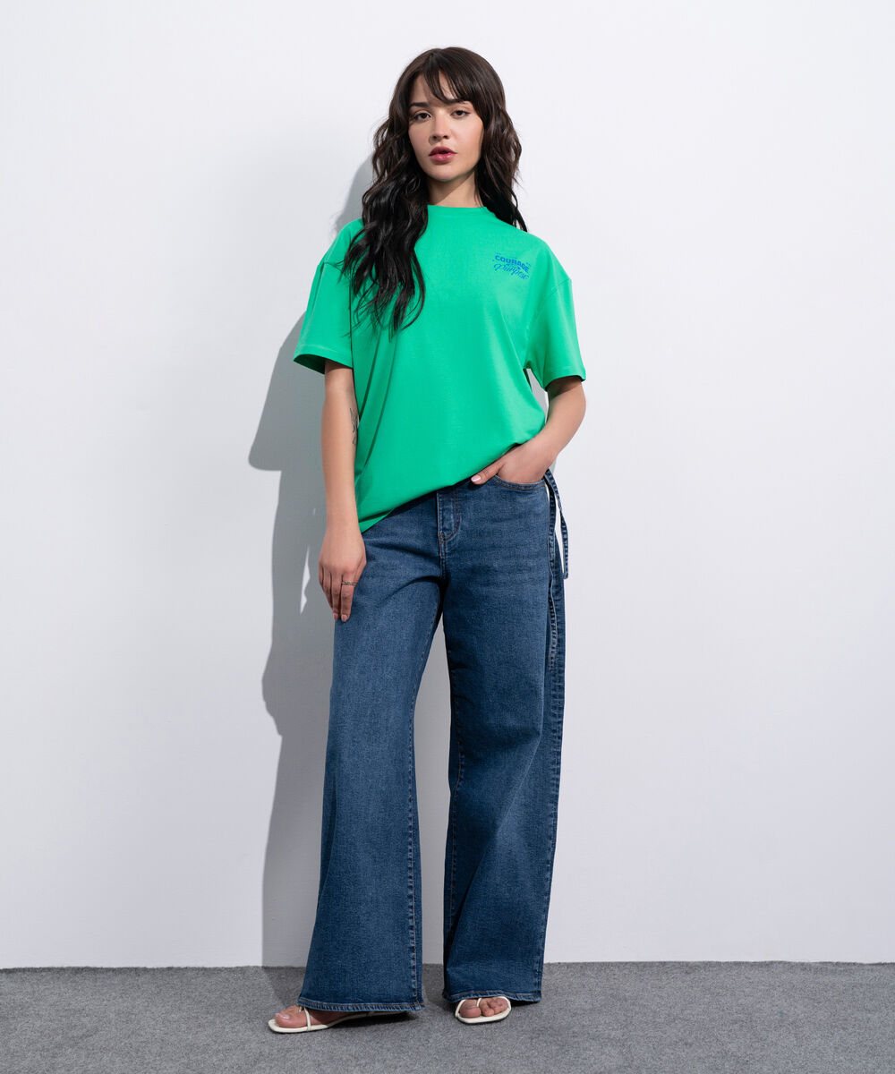 Women's Western Green Relaxed Fit Graphic T-Shirt