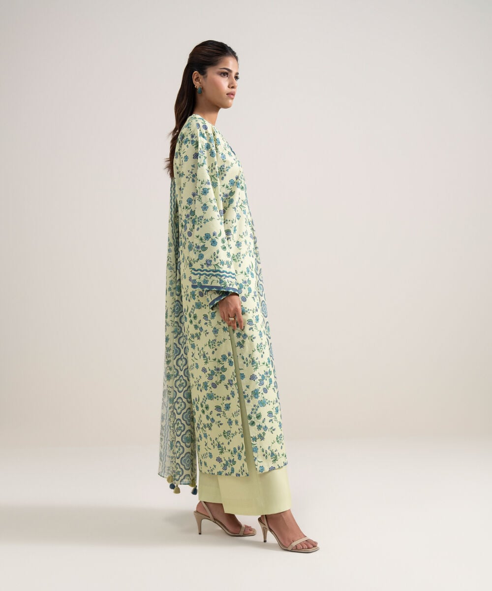 Women's Unstitched Lawn Printed Light Yellow 3 Piece Suit