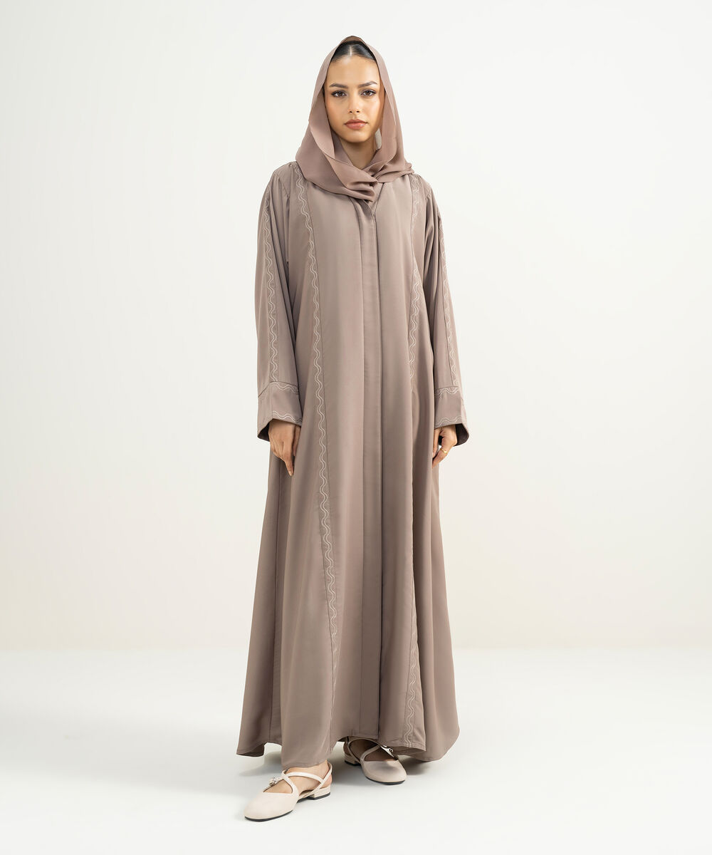 Women's Moca Brown Embroidered Abaya Set