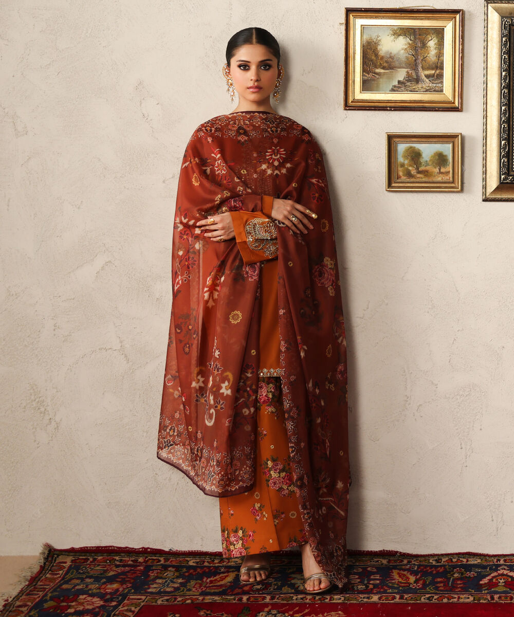 Blended Tissue Printed Brown Dupatta