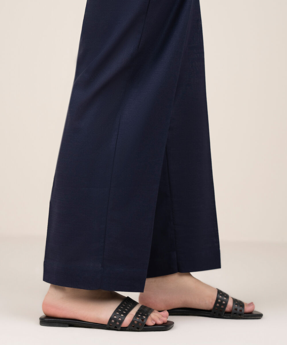 Women's RTW Khaddar Solid Blue Straight Pants