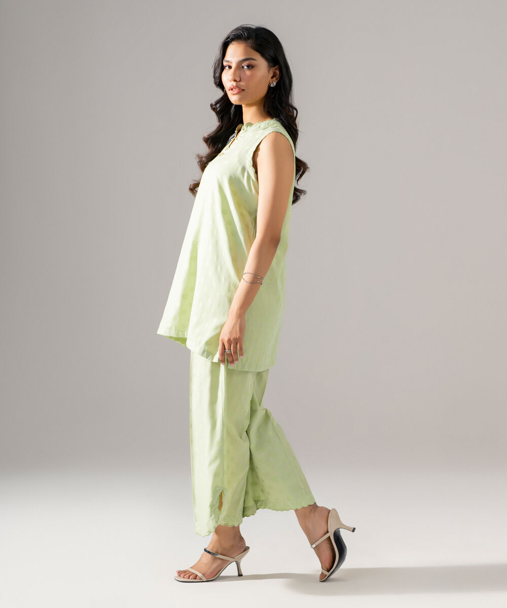 Women's RTW PV Jacquard Solid Mint Green Straight Shirt
