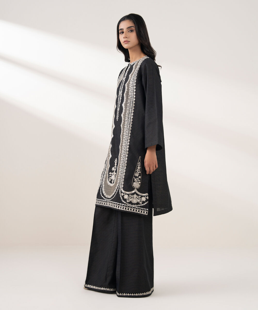 Women's RTW Zari Khaddar Embroidered Black 2 Piece Suit