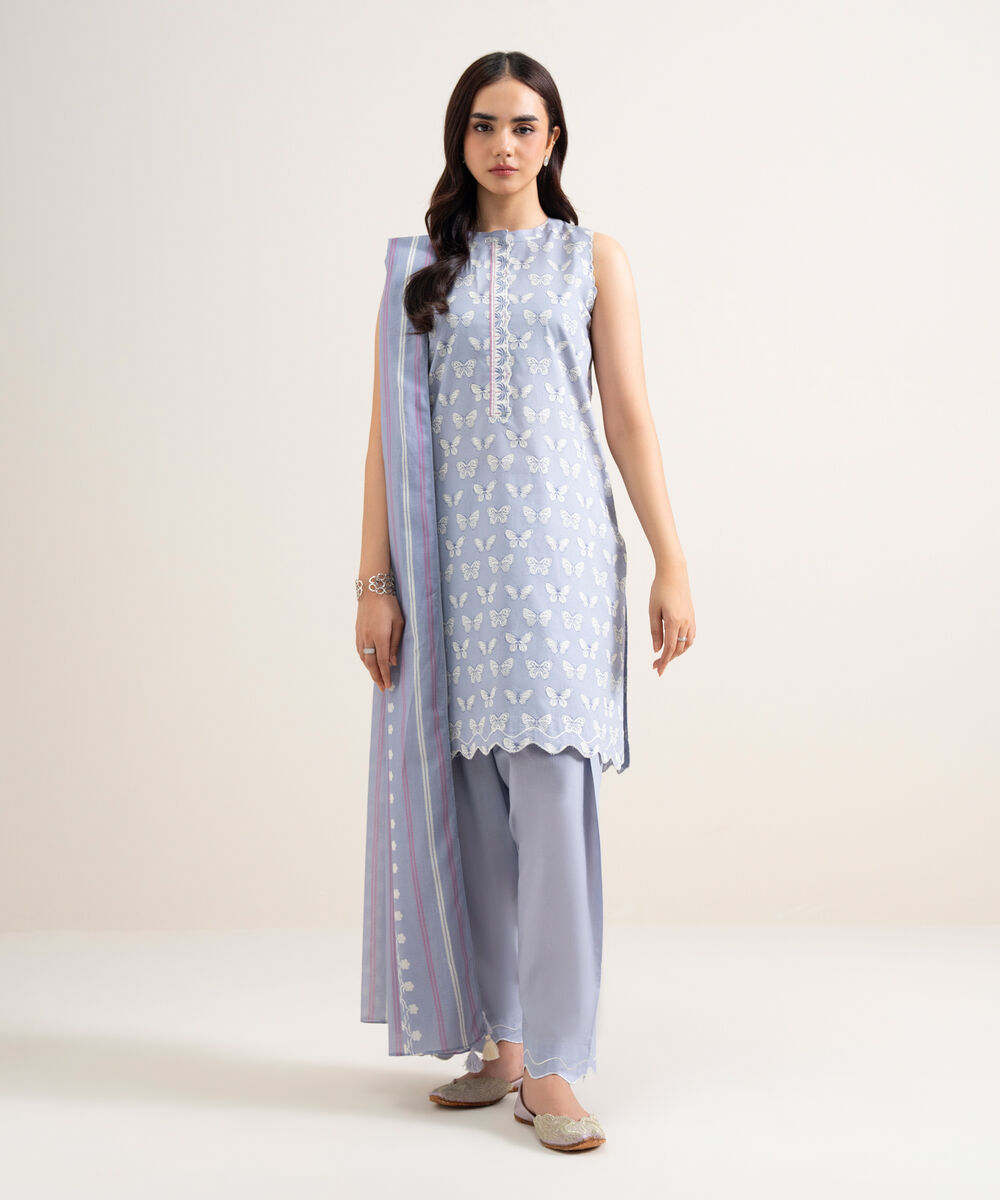 Women's Unstitched Lawn Printed Light Lilac  3 Piece Suit