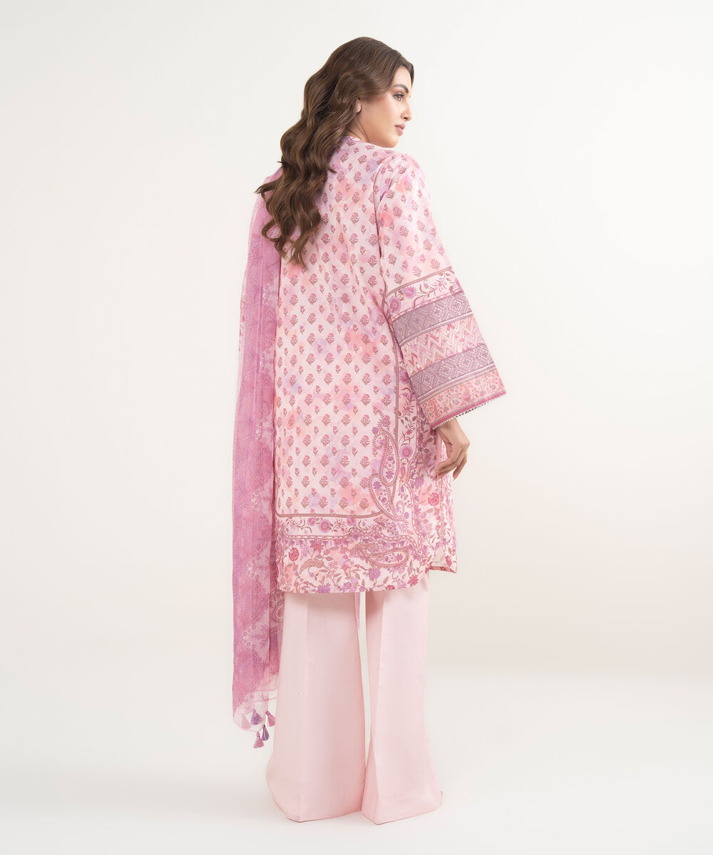Women's Unstitched Lawn Embroidered Pink 3 Piece Suit