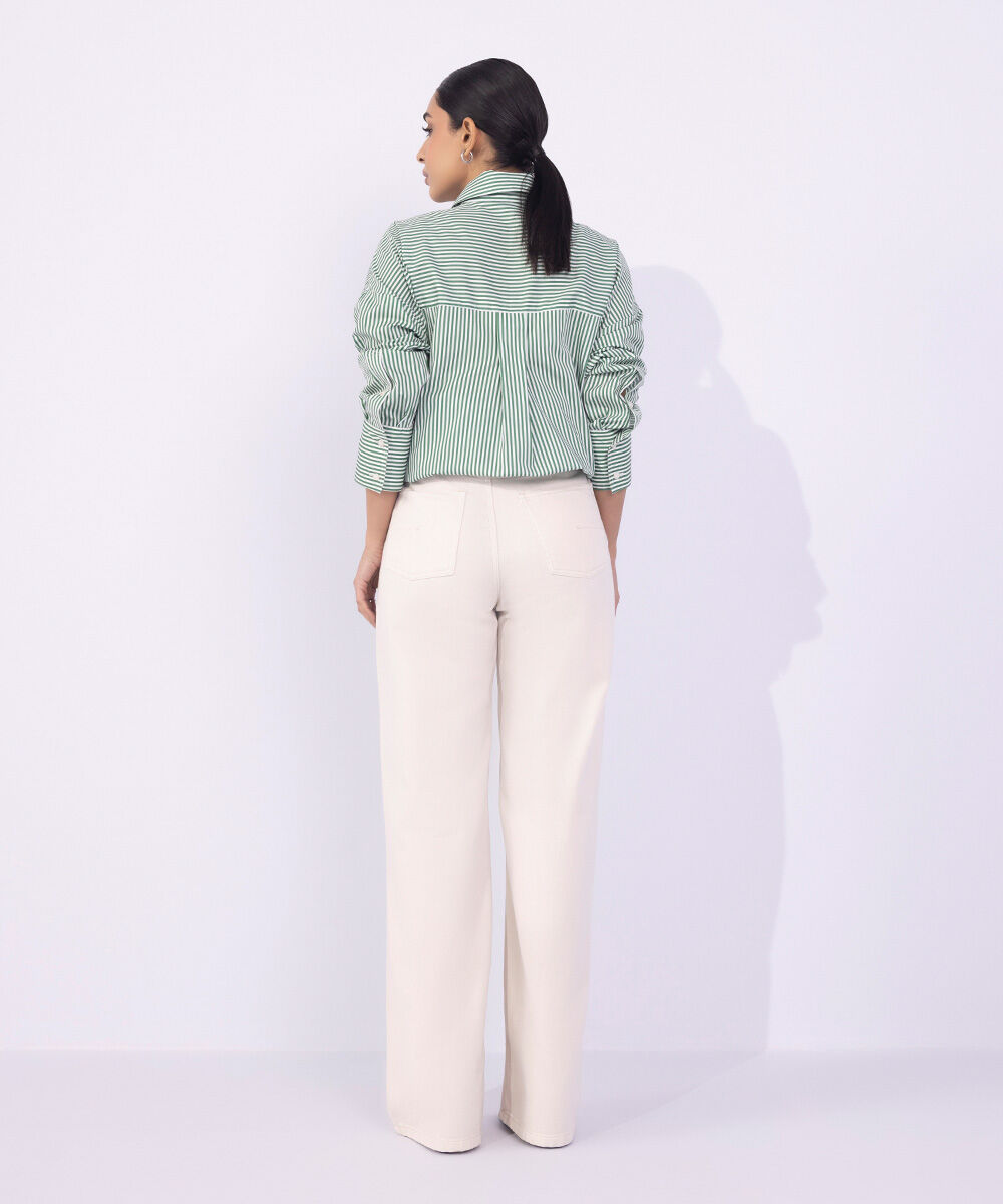Women's Western Wear White Straight-Fit Twill Cotton Trousers