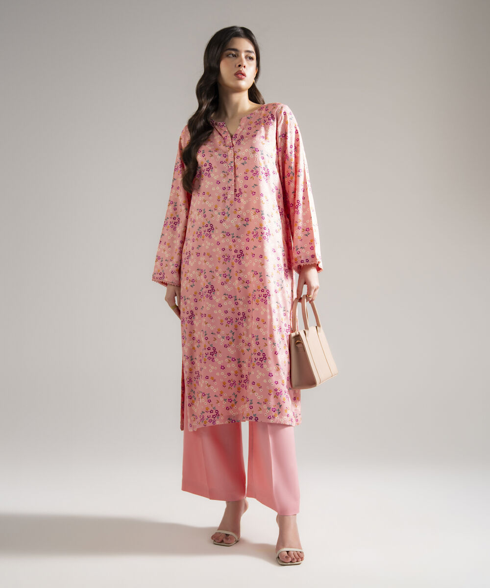 Women's RTW Arabic Lawn Printed Pink 2 Piece Suit