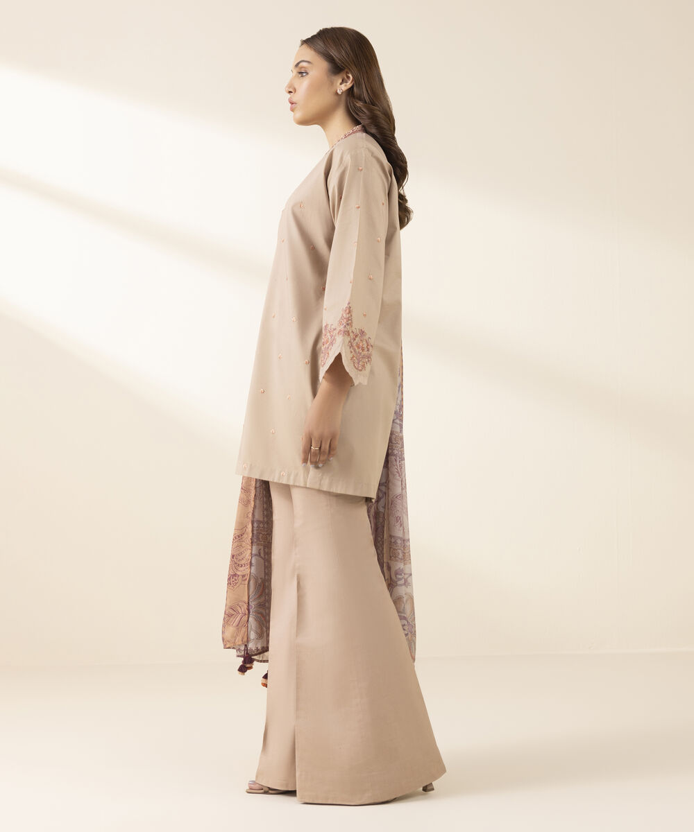 Unstitched Women's Beige Textured Lawn Shirt Dupatta