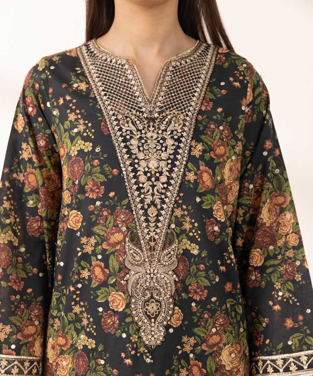 Women's Pret Lawn Embroidered Black A-Line Shirt