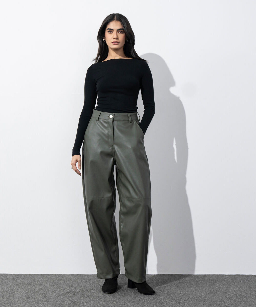 Women's Western Wear Black Slash Neck Rib Top