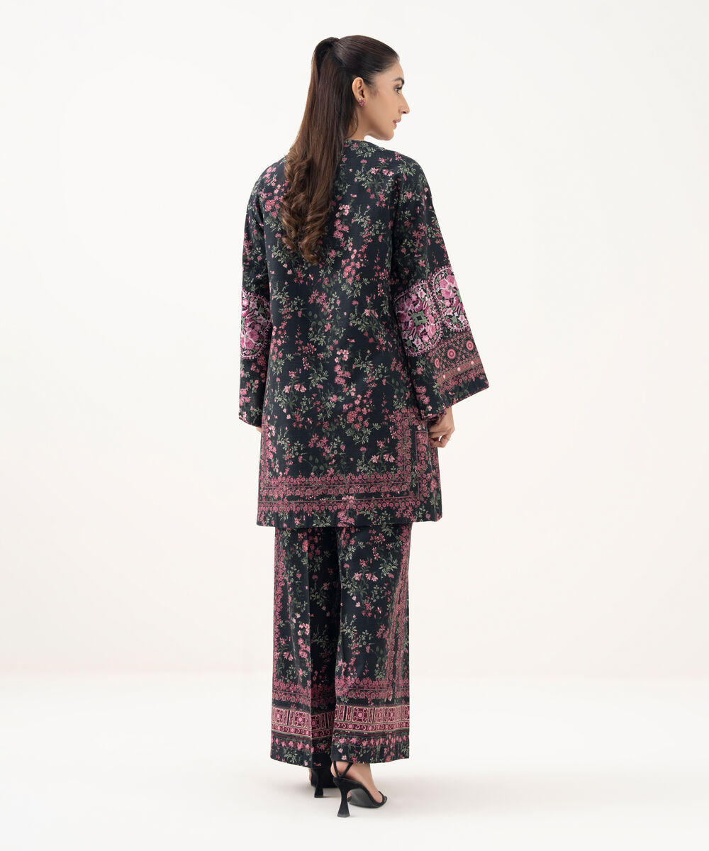 Women's Unstitched Lawn Embroidered Black 2 Piece Suit
