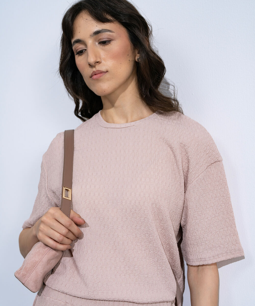 Women's Peach Loose Fit Textured T-Shirt