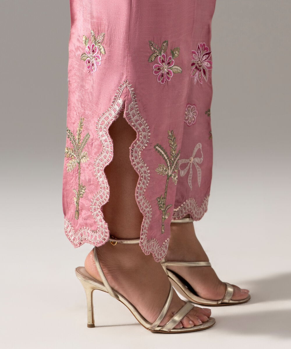 Women's RTW Cotton Net Solid Embroidered Pink 2 Piece Suit