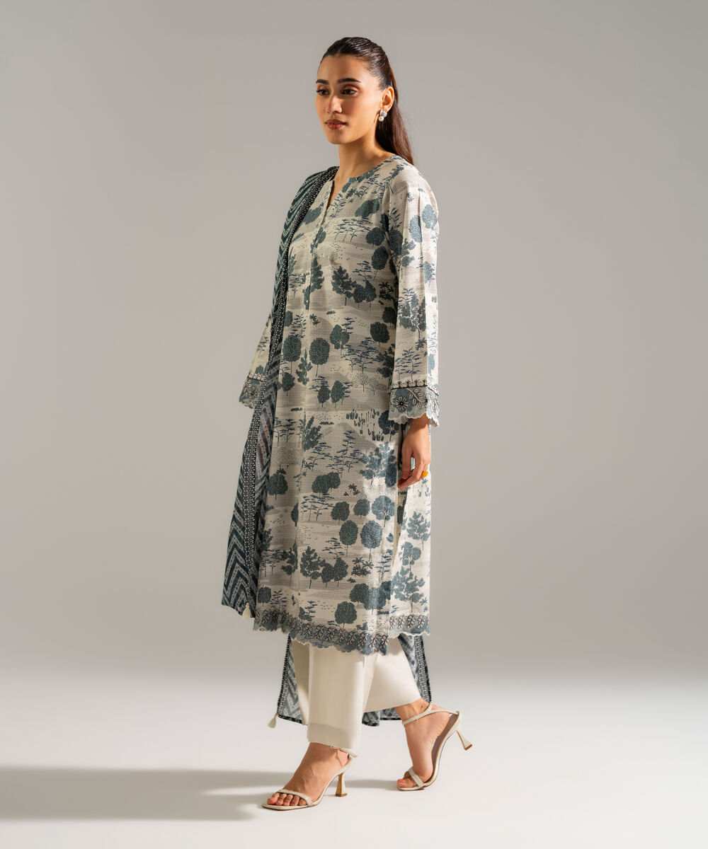 Women's RTW Cambric Embroidered Grey 3 Piece Suit