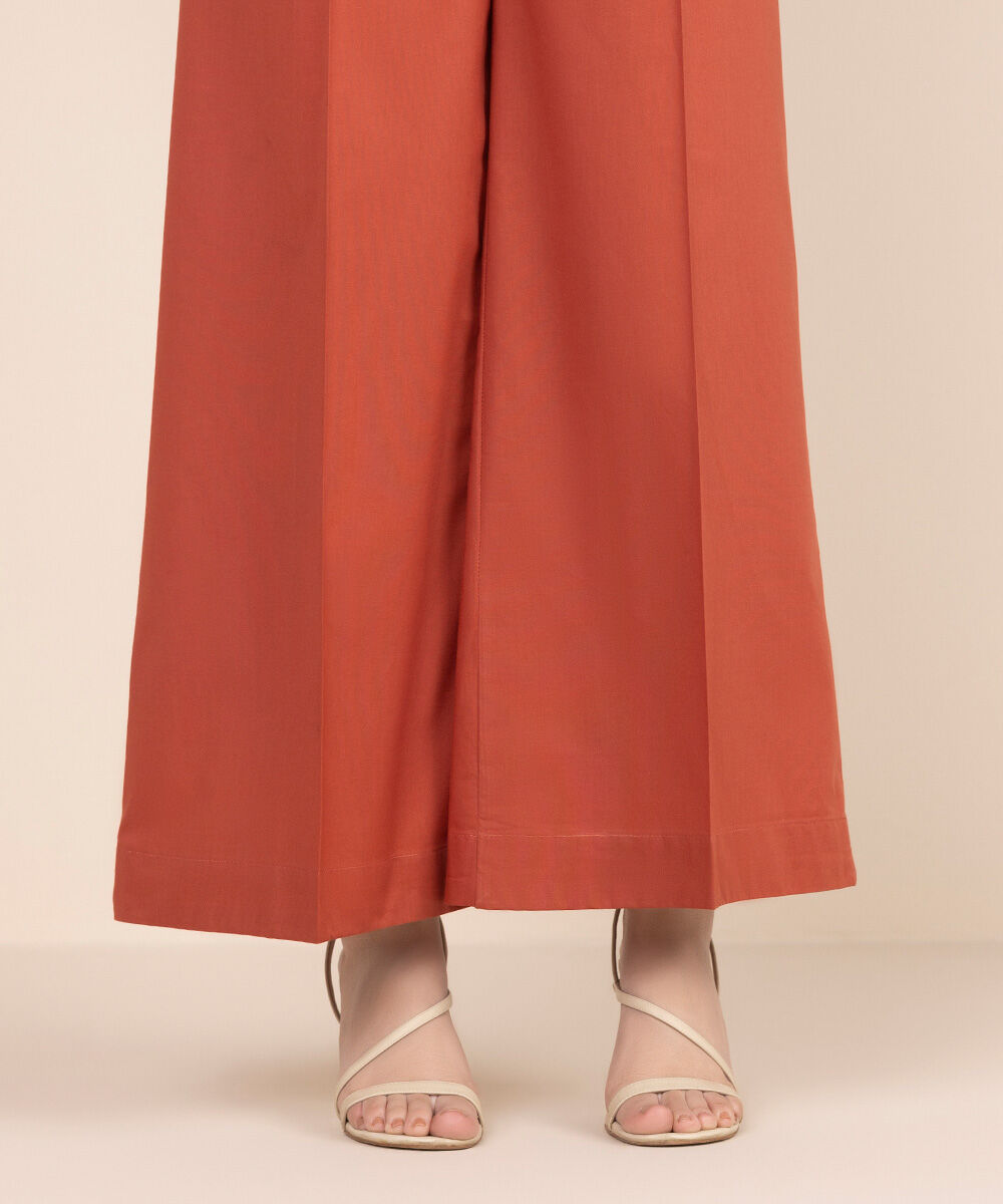 Women's RTW Cambric Orange Solid Flared Pants