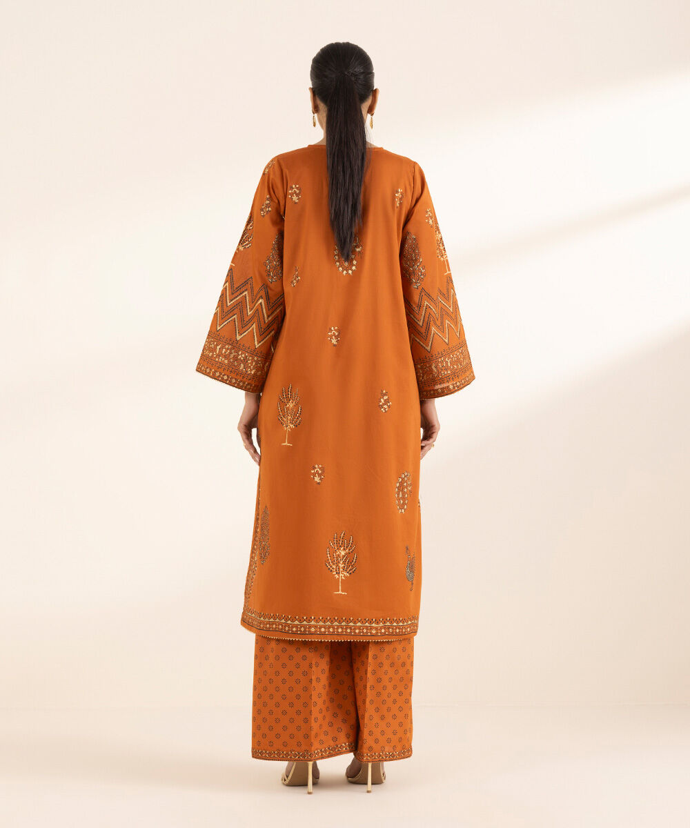 Women's RTW Lawn Orange Printed A-Line Shirt