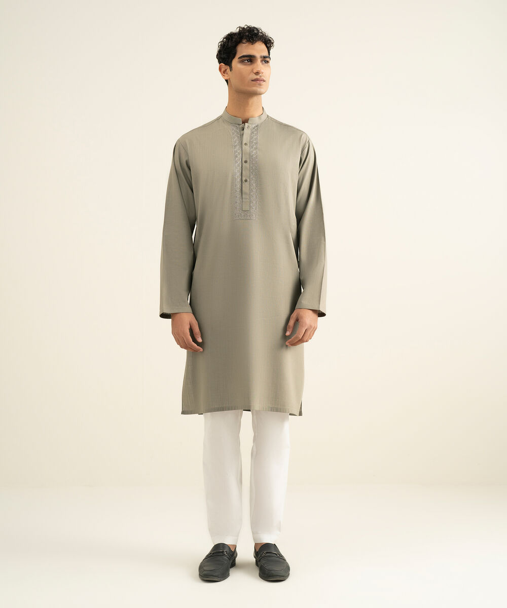 Men's olive brown Cotton Slub Kurta