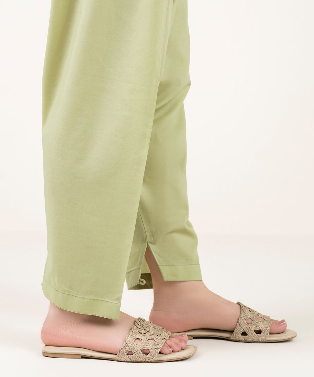Women's RTW Cotton Viscose Solid Pale Green Shalwar