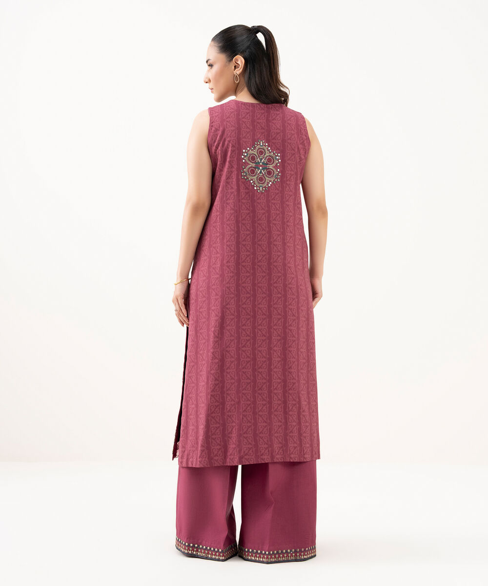 Women's Unstitched Linen Embroidered Pink 2 Piece Suit