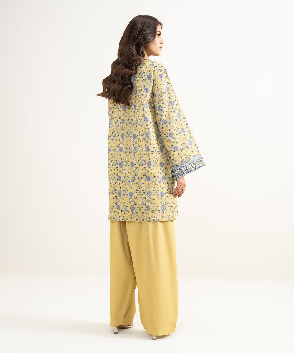 Women's Unstitched Lawn Embroidered Yellow 2 Piece Suit