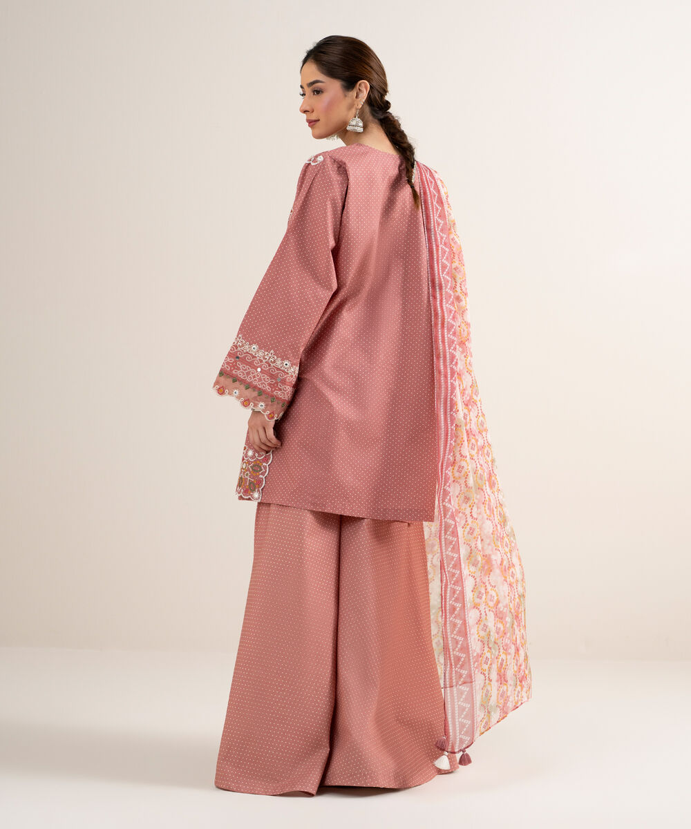 Women's Unstitched Lawn Embroidered Pink 3 Piece Suit
