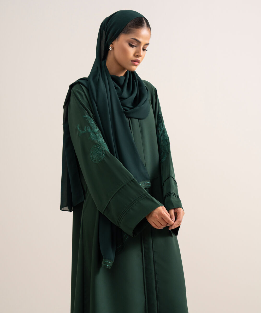 Women's Polyster Green Embroidered Kimono Set