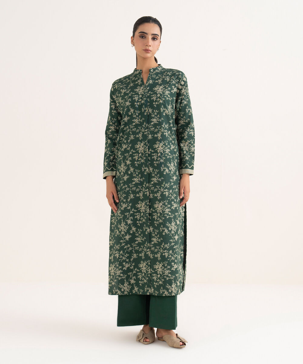Women's Unstitched Light Khaddar Printed Green Two Piece Suit