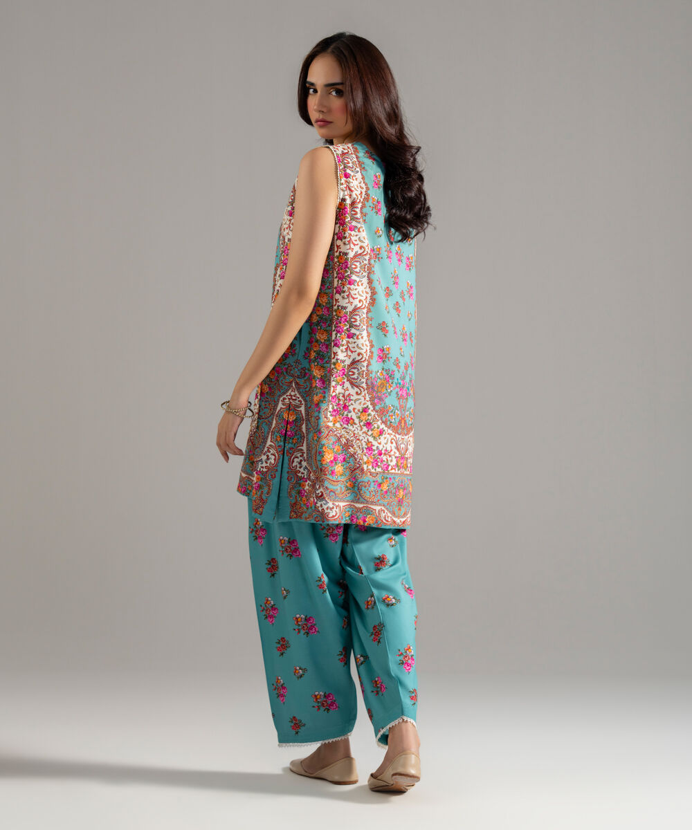 Women's RTW Arabic Lawn Printed Seaform Green Straight Shirt