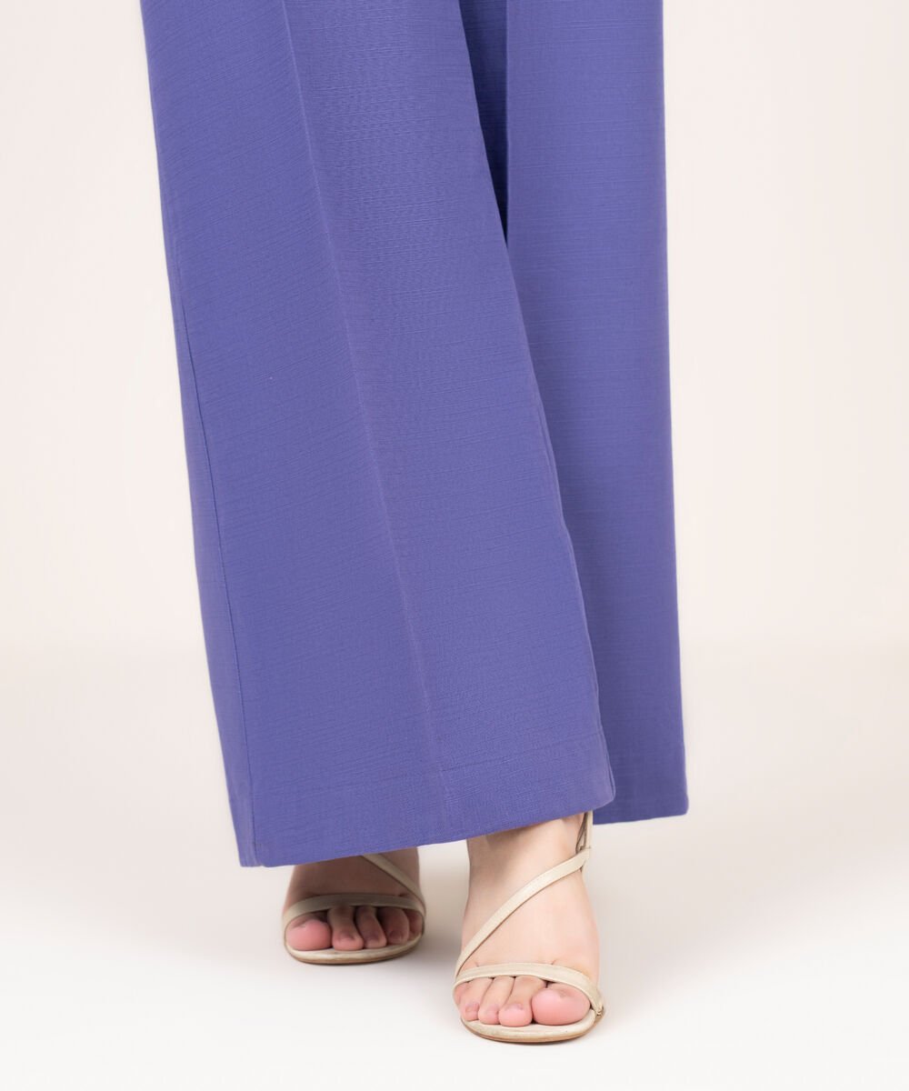 Women's RTW Khaddar Solid Purple Flared Pants