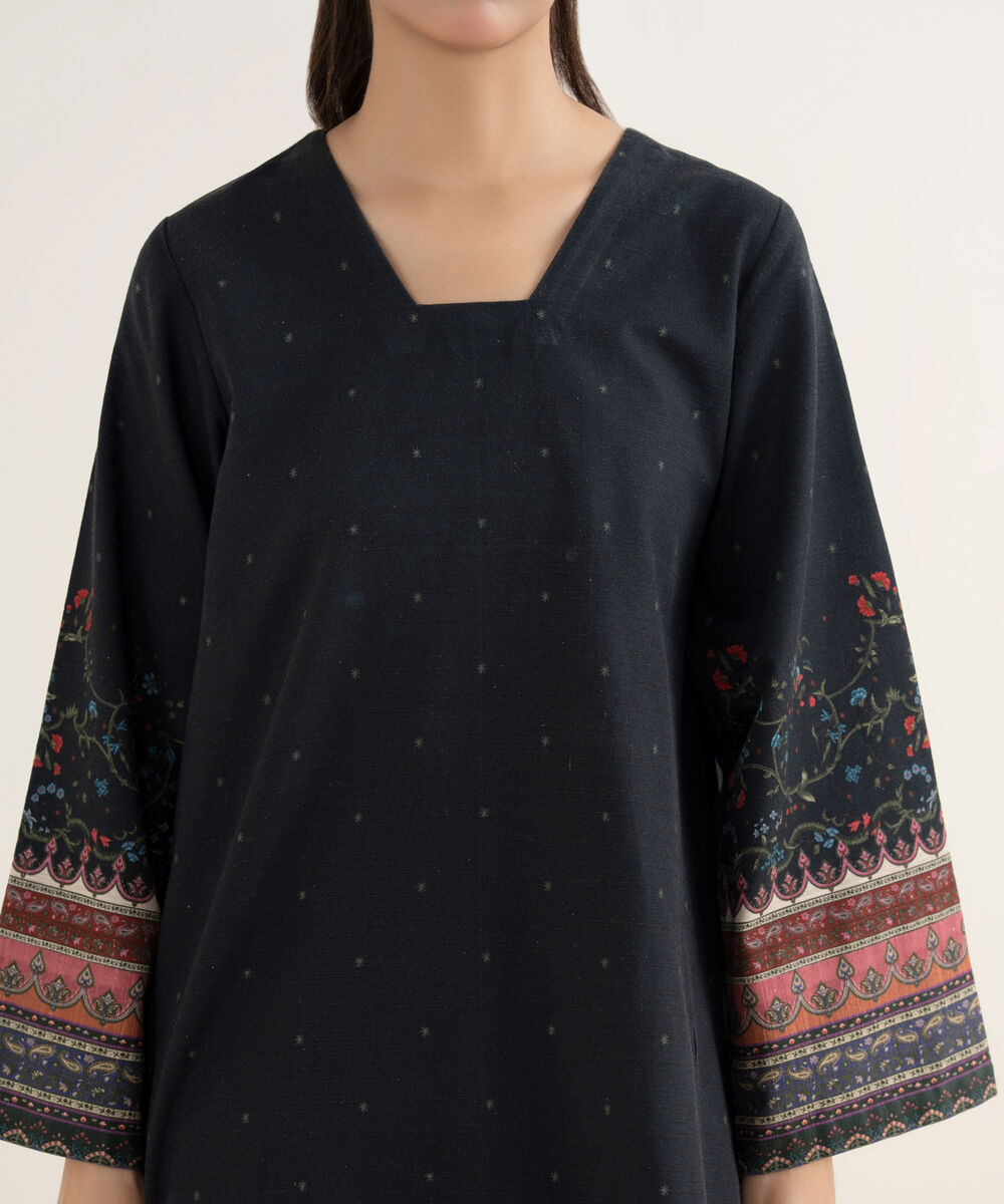 Women's Unstitched Printed Light Khaddar Black 3 Piece Suit