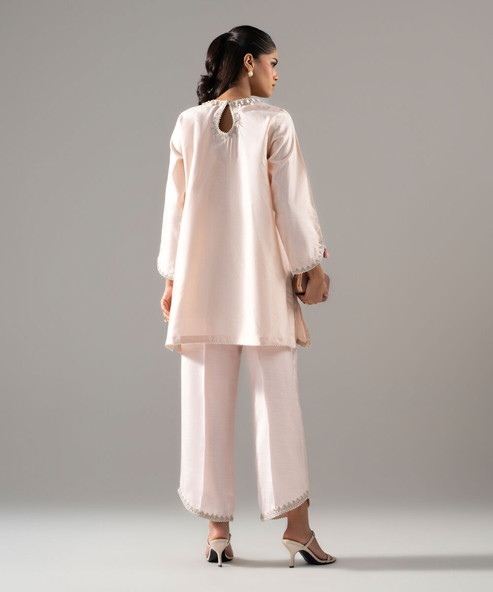 Women's RTW Cotton Net Solid Embroidered Pink 2 Piece Suit