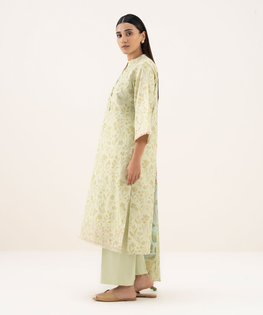 Women's Unstitched Zari Lawn Embroidered Multi 3 Piece Suit