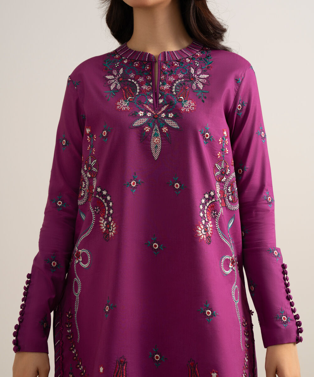 Women's Unstitched Embroidered Cotton Viscose Purple 3 Piece Suit