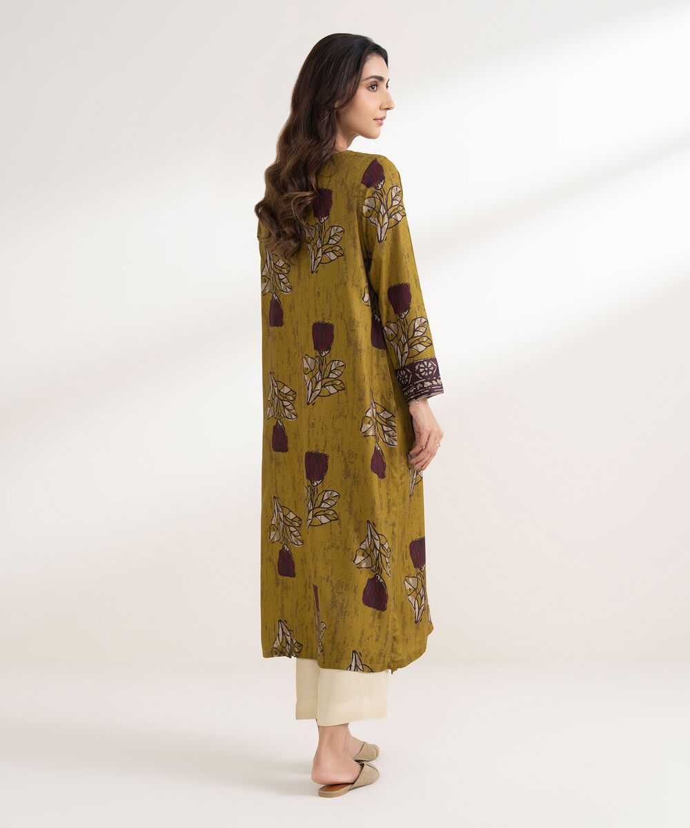 Women's RTW Viscose Linen Printed Straight Brown Shirt