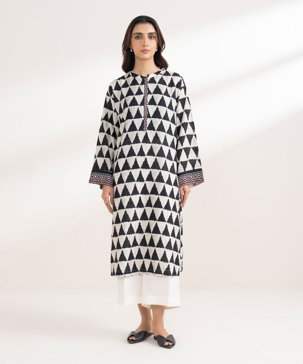 Women's RTW Viscose Linen Printed Straight Black Shirt