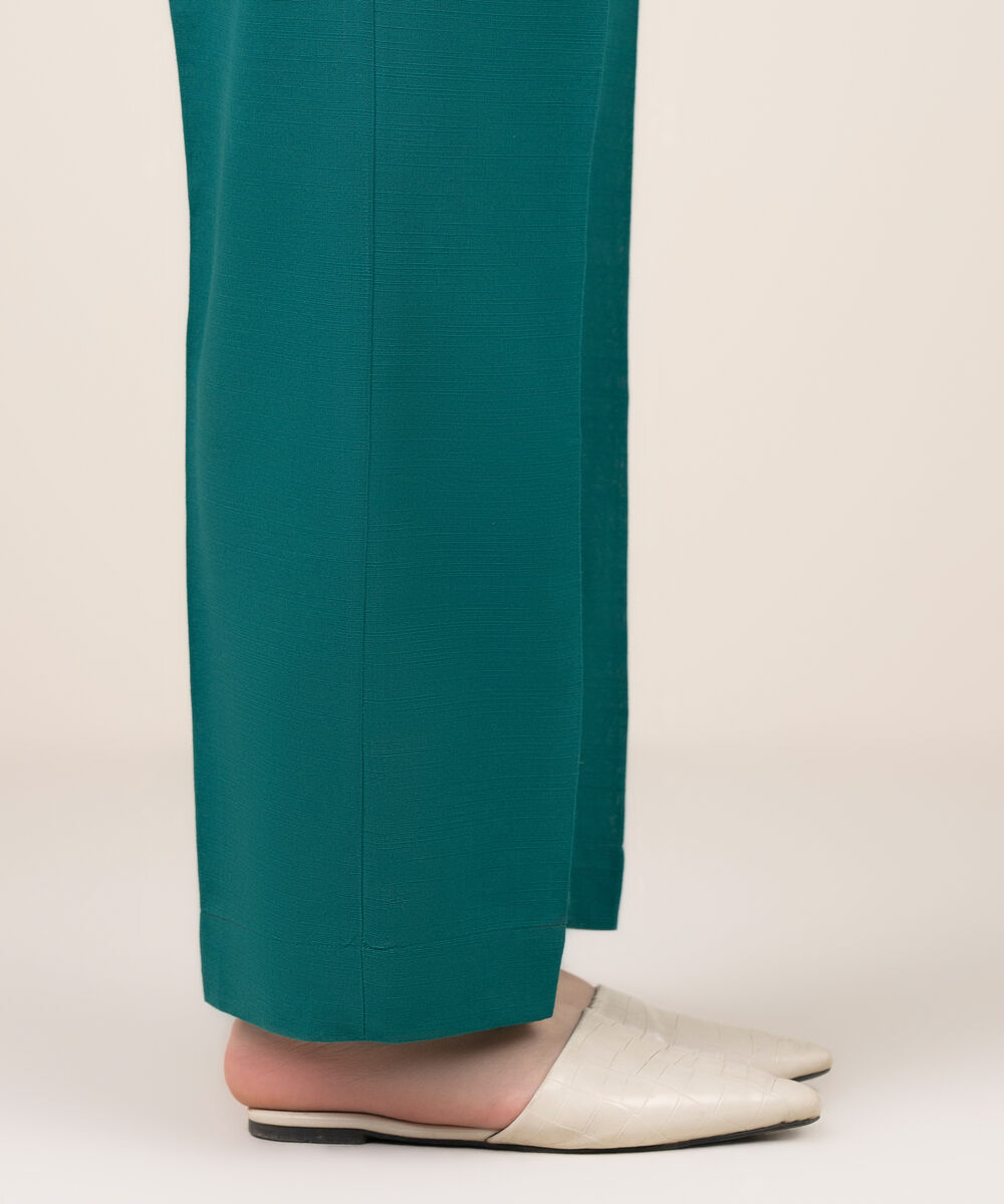 Women's RTW Khaddar Solid Green Straight Pants