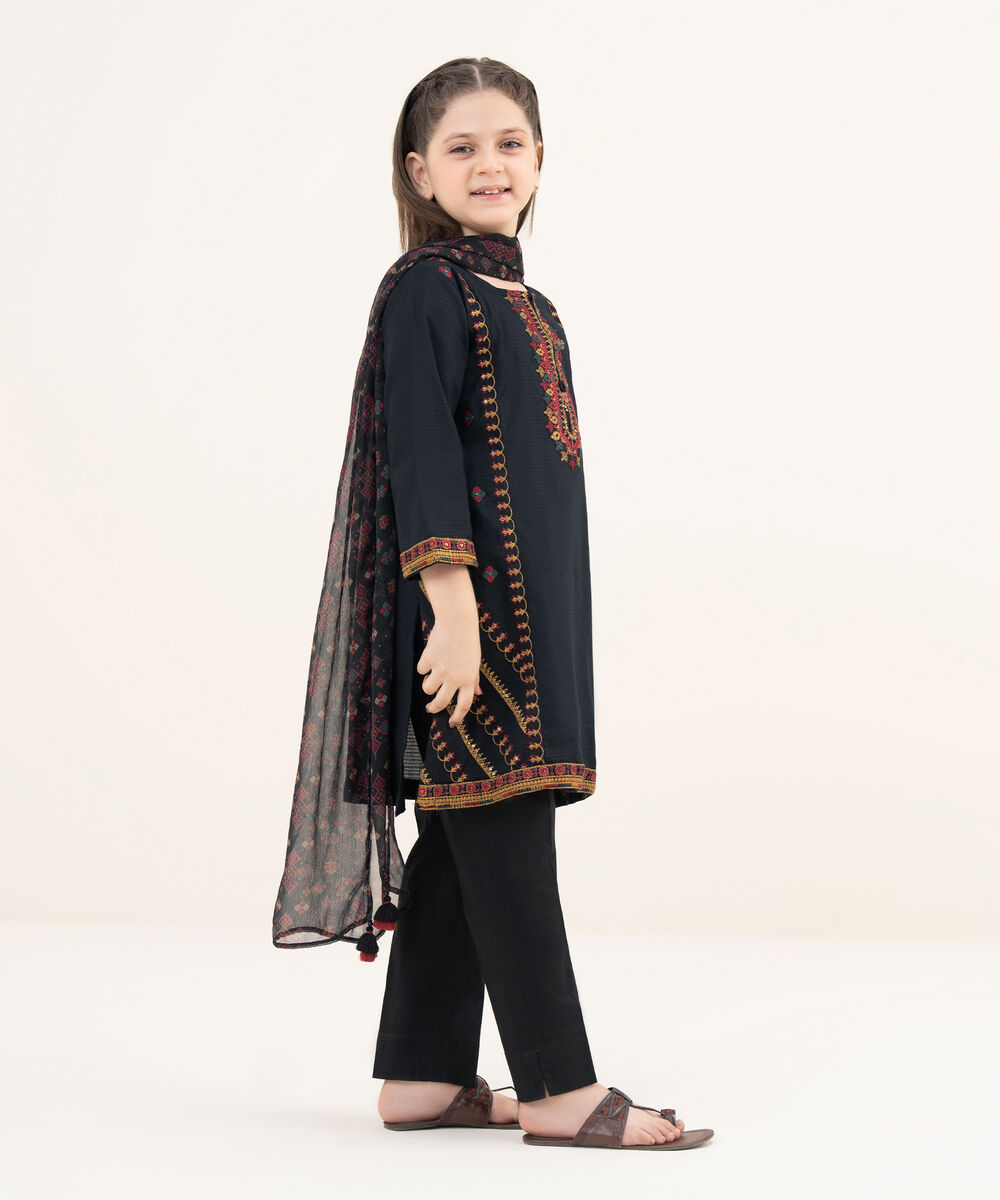 Girls Two Piece Embroidered Textured Lawn Shirt Dupatta