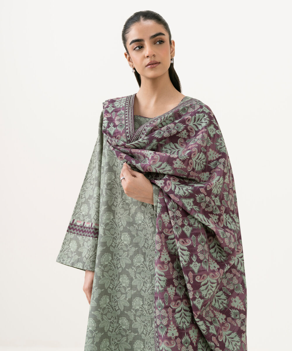 3 Piece - Printed Khaddar Suit Sapphire PK