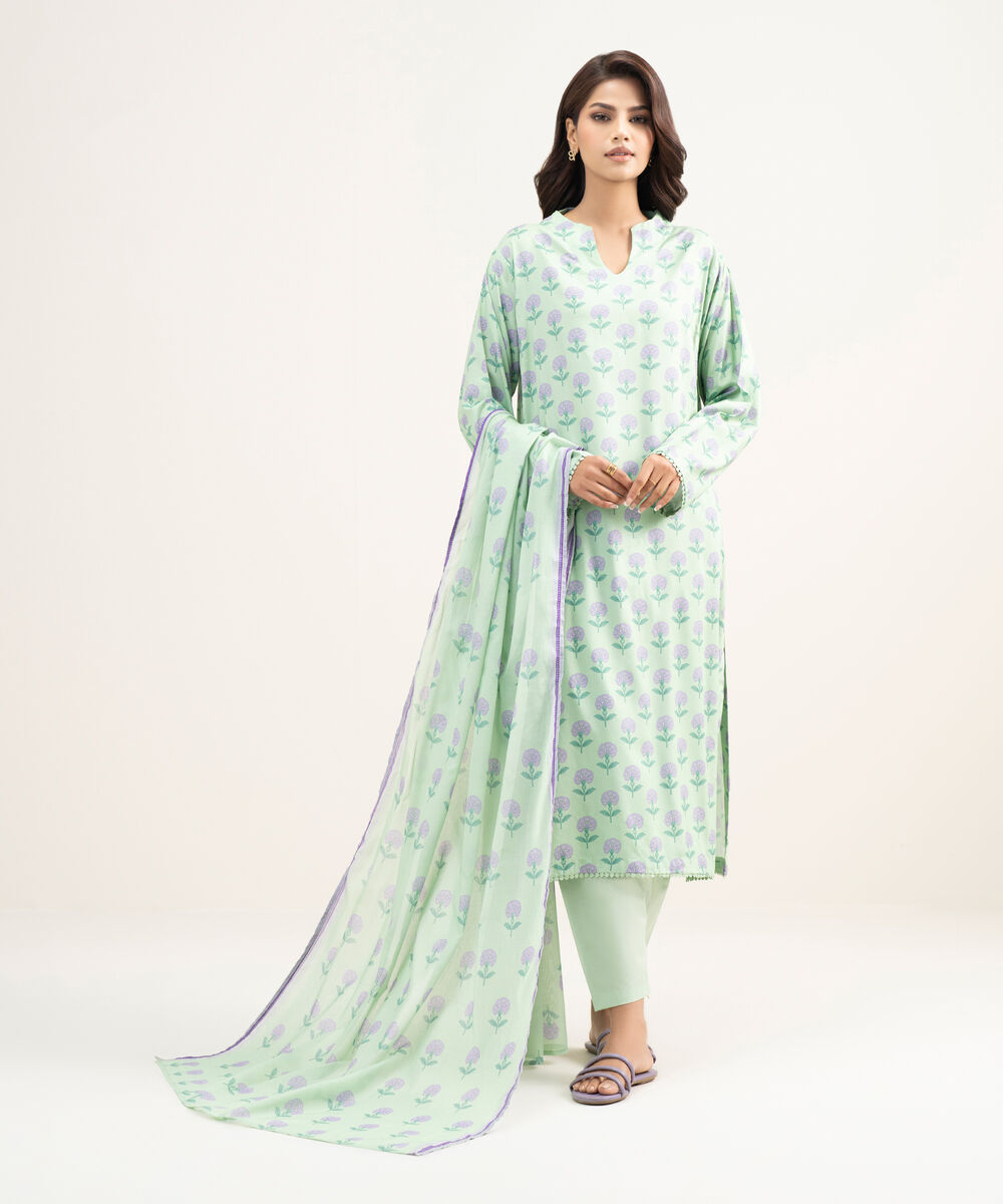 Women's RTW Arabic Lawn Printed Green Straight Shirt