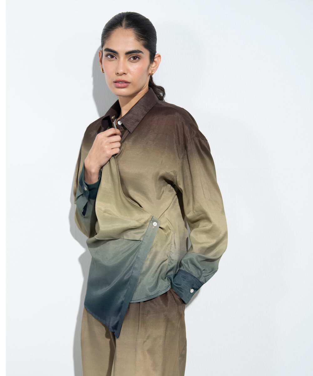 Women's Western Multi Ombre Print Wrap Shirt