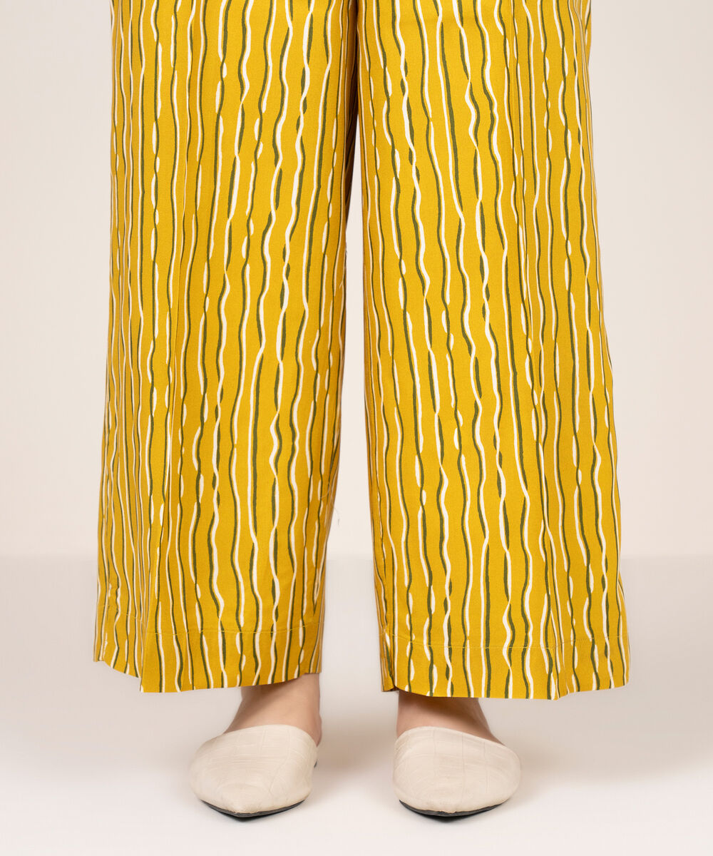 Women's RTW Viscose Linen Printed Mustard Culottes