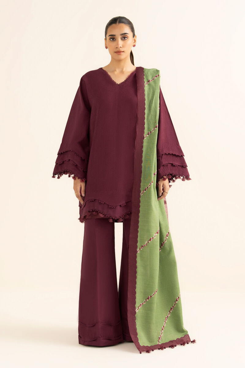 3 Piece - Embroidered Cotton Jacquard Suit