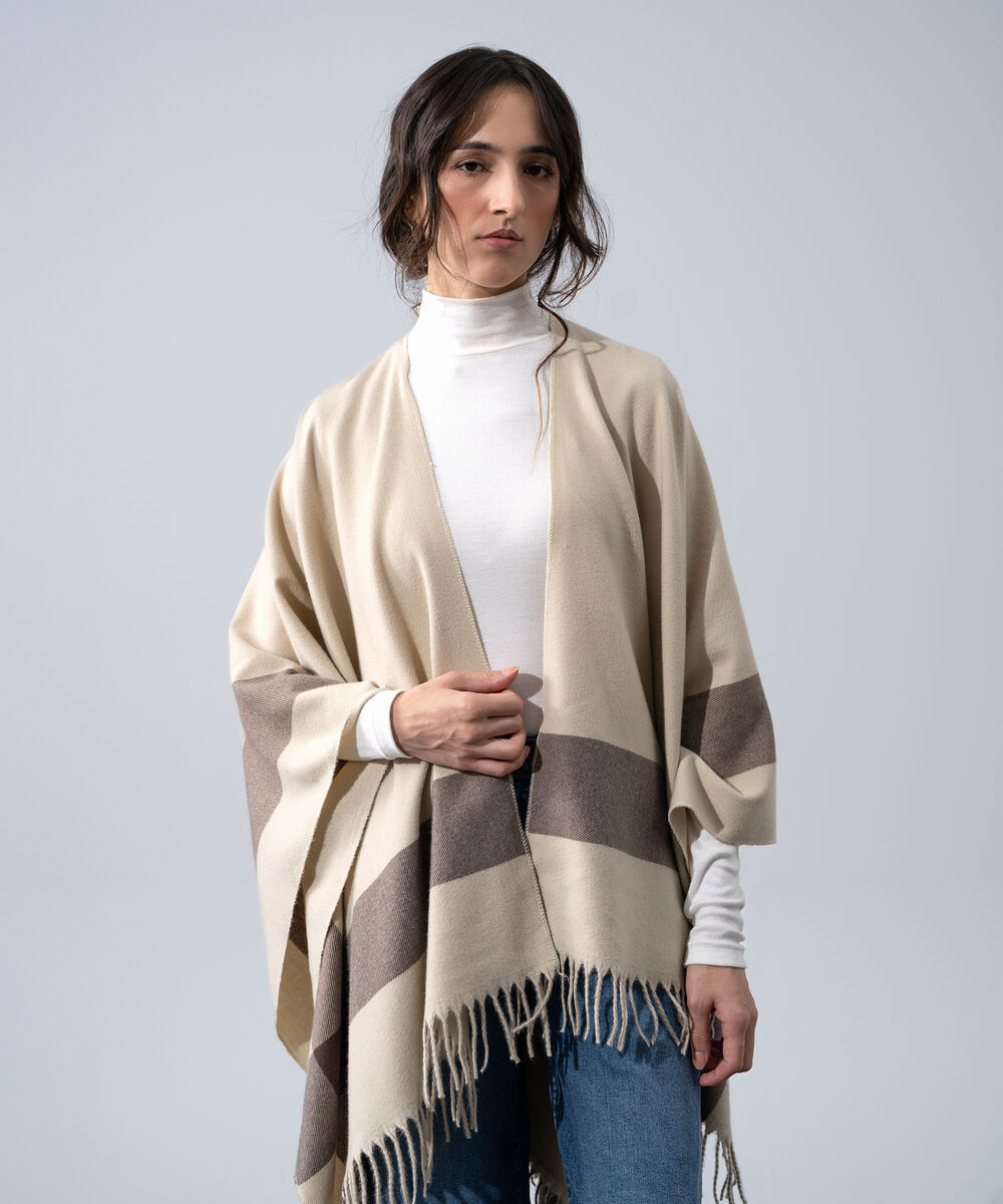 Women's Western Wear Beige Polyester Cape Shawl